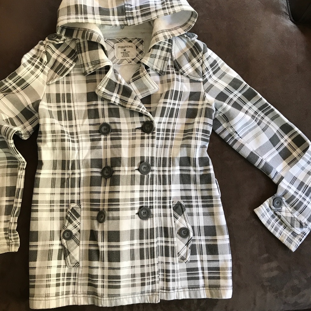 Soft plaid coat with hood